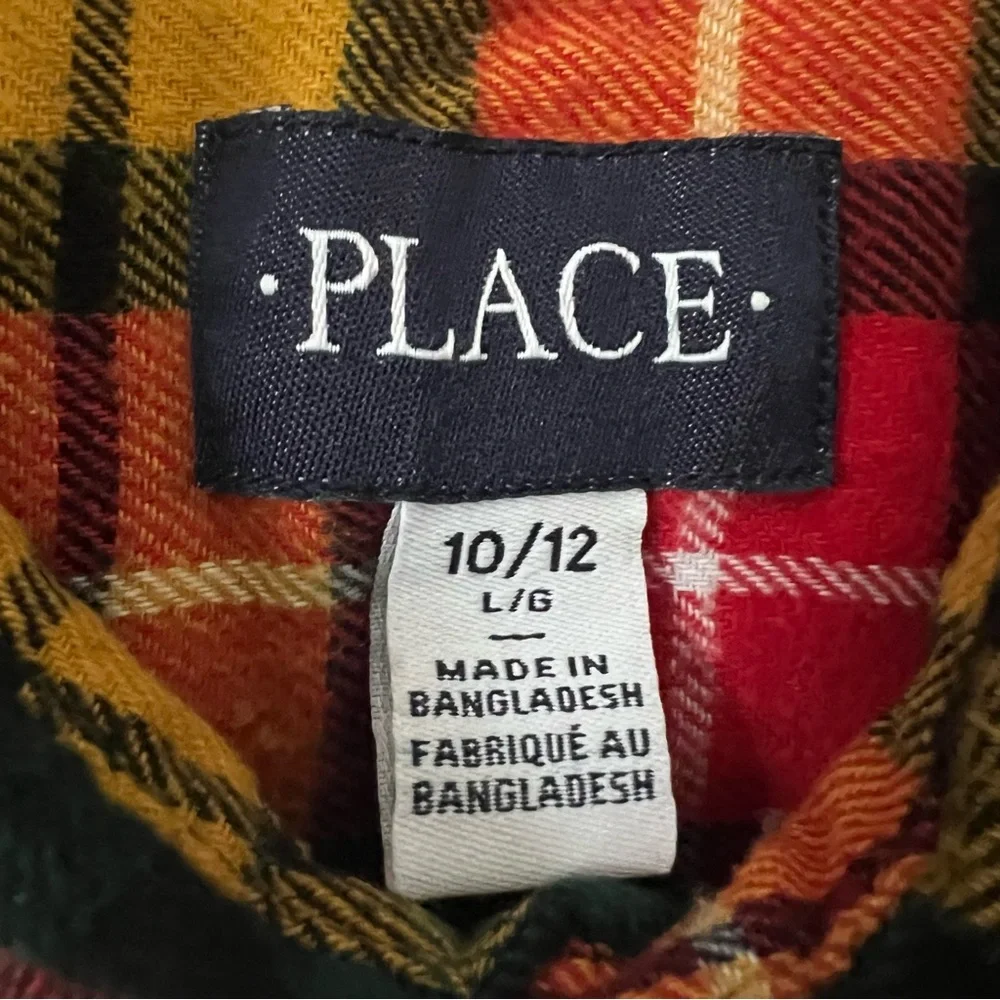 The Children’s Place Boys Plaid Flannel Shirt – Red Green Yellow, Size 10/12 - Picture 2 of 7